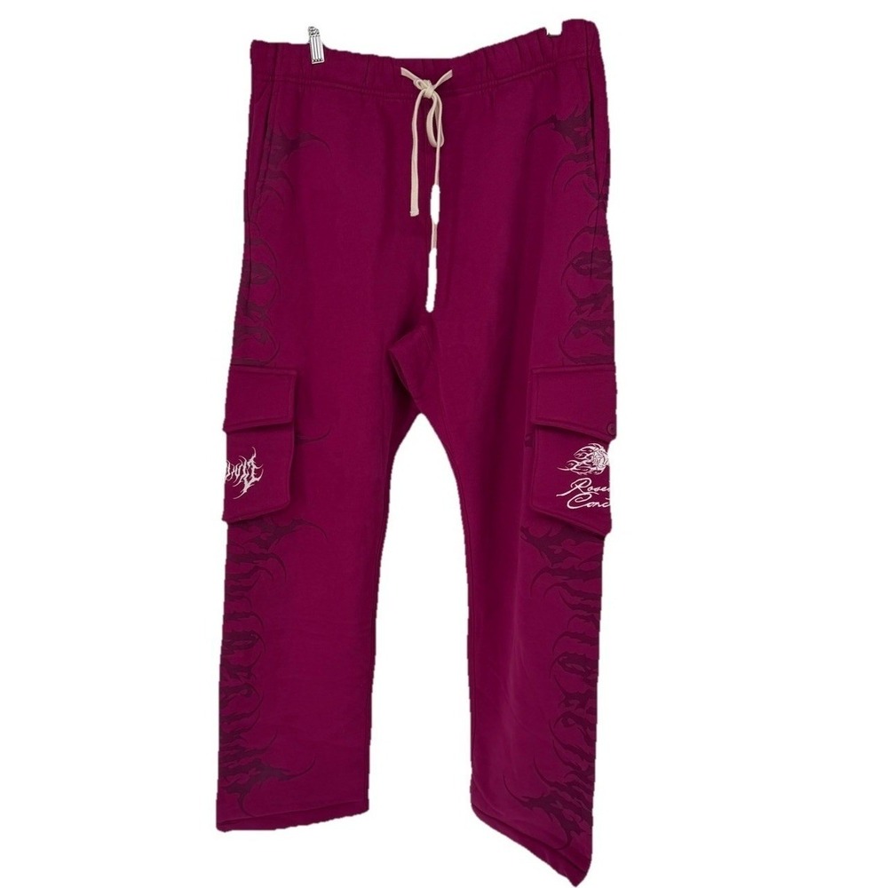 Civil Regime Pink Tribal Men's Cargo Sweatpants Goth Y2K Streetwear Straight Leg